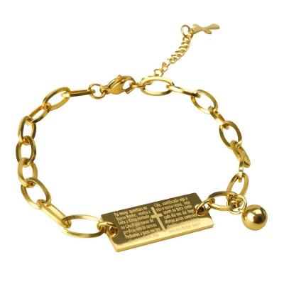 Pulseira Masculina Dourada Aço + Pingente Pai Nosso Religiosa Oração Qualidade Premium Presente