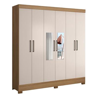 Guarda Roupa Casal Prático 6 Portas Amêndola/off White Com Espelho - Demóbile Amêndola/off White