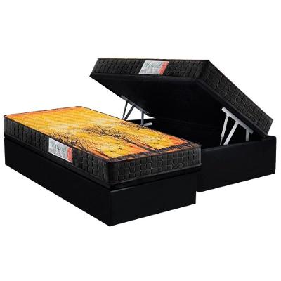 Conjunto Box Baú Solteiro: Colchão Espuma D Angelis Anjos D28 / AG65 Pantanal Black + Base CRC Suede Black (88x188)
