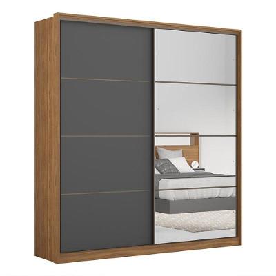 Guarda Roupa Casal Belga 2 Portas Deslizantes Flex Amêndola-grafito Com 4 Espelhos - Demartêz Amêndola-grafito