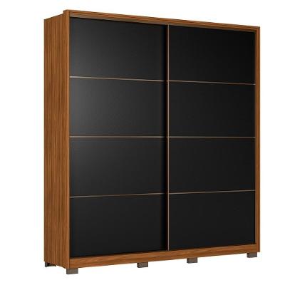 Guarda Roupa Casal Belga 2 Portas Deslizantes Nogueira-preto Prime Tx Com Pés - Demartêz Nogueira-preto Prime Tx