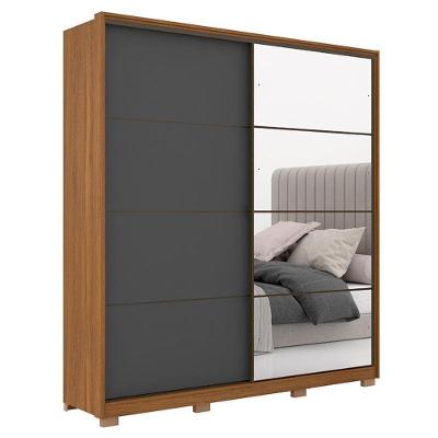 Guarda Roupa Casal Belga 2 Portas Deslizantes Amêndola-grafito Com 4 Espelhos E Pés