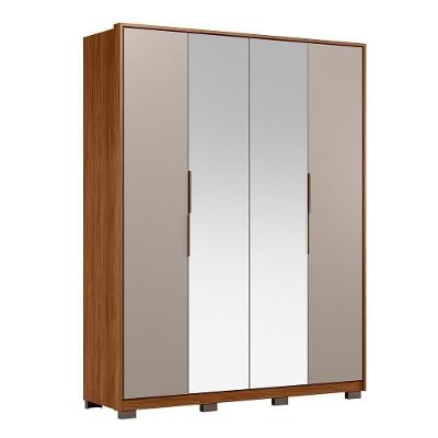 Guarda Roupa Casal Attore 4 Portas Nogueira-nude Prime Tx Com 2 Espelhos E Pés