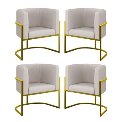 Kit 4 Cadeiras Poltrona Lua Corino Sala Quarto Gold Balaqui Cor:bege Bege