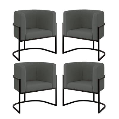 Kit 04 Poltronas Lua Sala Decorativa Base Ferro Black Veludo Cor:cinza Cinza