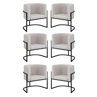 Kit 06 Poltronas Lua Sala Decorativa Base Ferro Black Veludo Cor:bege Bege