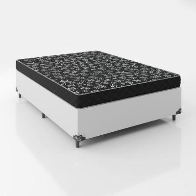 TCama Box Casal 138 Tecido Branco Com Colchão D20 Tampo Preto 12cm