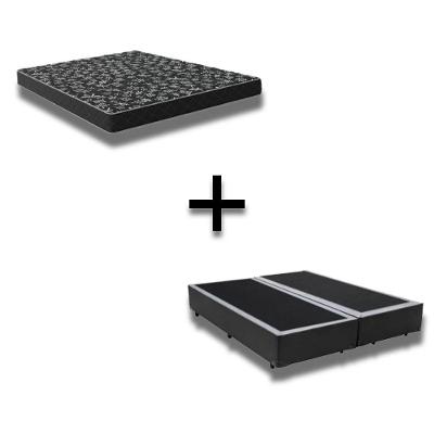 Cama Box Casal 138 Bipartido Tecido Preto Com Colchão D20 Tampo Preto 12cm