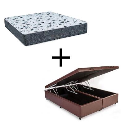 Cama Box Baú Queen 158 Tecido Marrom Com Colchão Alegro Bello Box D28 Cinza 58x158x198