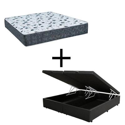 Cama Box Baú King 193 Tecido Preto Com Colchão Alegro Bello Box D28 Cinza 58x193x203