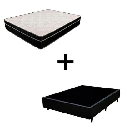 Cama Box Casal 138 Tecido Preto Com Colchão Paris Molas Preto 66x138x188