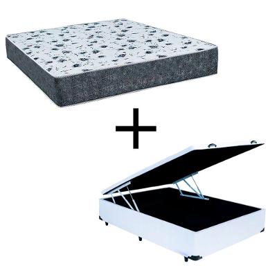 Cama Box Baú Viúva 128 Tecido Branco Com Colchão Alegro Bello Box D28 Cinza 58x128x188