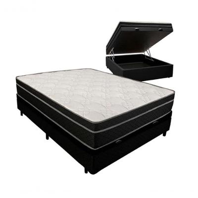 Cama Box Baú Viúva 128 Tecido Preto Com Colchão Paris De Molas Preto 67x128x188