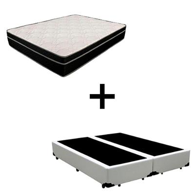 Cama Box Casal 138 Bipartido Tecido Branco Com Colchão Paris Molas Preto 66x138x188