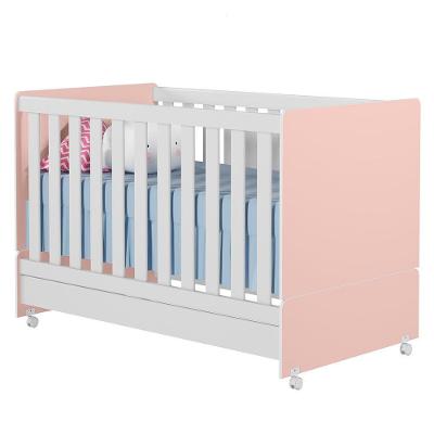 Berço Mini Cama Infantil Encanto 2 Em 1 Com Rodízios Rosa Branco - Abmaza