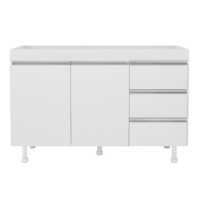 Balcão De Cozinha Lux Para Pia De 120cm 100%mdf Sem Tampo 02 Portas E 03 Gavetas Branco - Abmaza