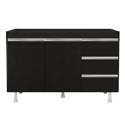 Balcão De Cozinha Lux Para Pia De 120cm 100%mdf Sem Tampo 02 Portas E 03 Gavetas Preto - Abmaza