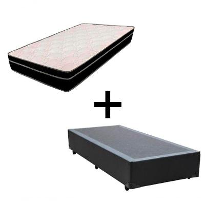 Cama Box Solteiro 88 Tecido Preto Com Colchão Paris Bello Box Molas Preto 56x88x188