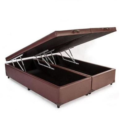 Cama Box Baú King 193 Tecido Marrom Com Colchão Alegro Bello Box D28 Cinza 58x193x203