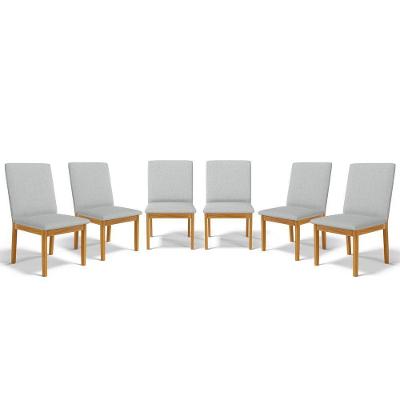 Kit Com 6 Cadeiras Daniela Madeira Maciça Estofada Para Mesa De Jantar Detalhe De Madeira Nas Costas Linho Cinza 407