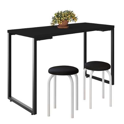 Mesa De Cozinha Bistrô Porto Preto 120cm Com 2 Banquetas Industriais Maviê Preto-branco