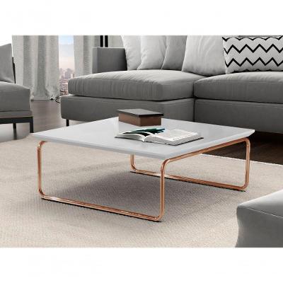Mesa De Centro Kairos Pé Cobre Bisart Decor Cor:branco