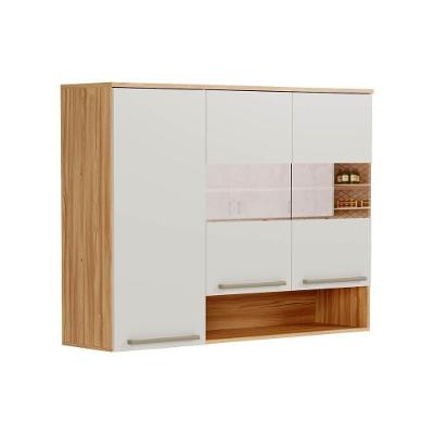 Armário Aéreo Cozinha Modulado Nápoli Prime Com 3 Portas ( 2 Com Vidro Reflecta) 120cm Amendoa-off White - Ronipa