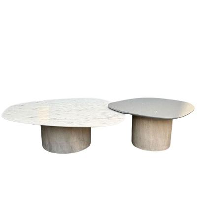 Conjunto De Duas Mesas De Centro Orgânica 80 Cm Mármore E Laqueado