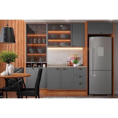 Cozinha Completa Bella 6 Peças (2aéreos+1balcão+1cristaleira+2complementos) C6p77 Nogal-cinza - Carraro
