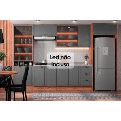Cozinha Completa Bella 9 Peças (3aéreos+2balcões+1cristaleira+3complementos) C9p53 Nogal-cinza - Carraro