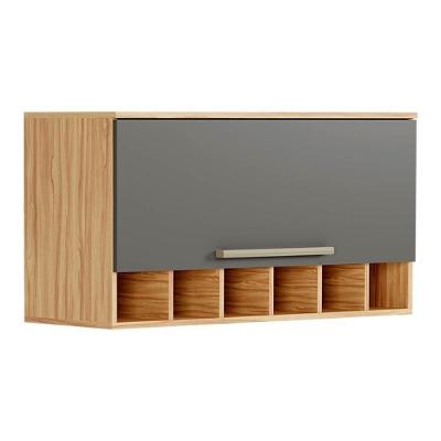 Armário Aéreo Cozinha Modulado Nápoli Prime Geladeira Adega Com 1 Porta Basculante 80cm Amendoa-grafite - Ronipa