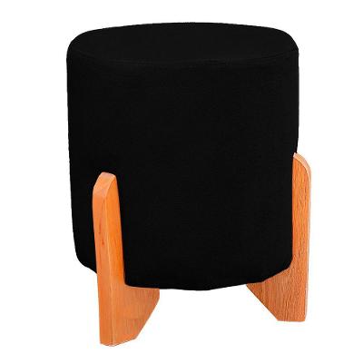 Puff Thor Luxo Madeira Maciça Redondo Suede Preto