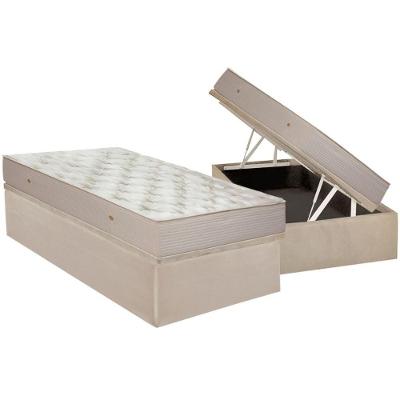 Conjunto Box Baú Solteiro Colchão Molas Ortobom Hotelaria Nanolastic Orthotel Superluxo + Base Crc Suede Clean(88x188)