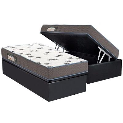 Conjunto Box Baú Solteiro Colchão Espuma Ortobom D33 Light Saúde + Base Crc Suede Gray (88x188)