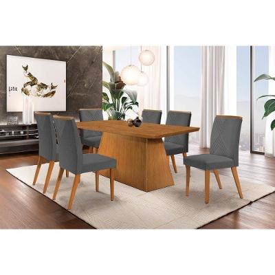 Sala De Jantar Completa Luna C- Tampo Madeirado Canto Curvo 180x90cm E 6 Cadeiras Amsterdã Imbuia-capuccino-suede Grafite - Rufato