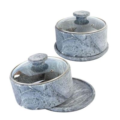 Boleira Queijeira De Pedra Sabão Com Tampa De Vidro