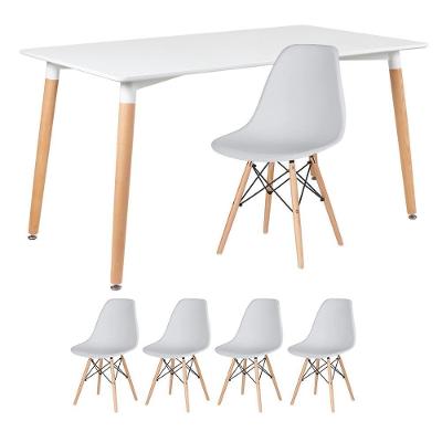 Mesa Retangular 80 X 140 Cm Branco + 4 Cadeiras Cinza Claro