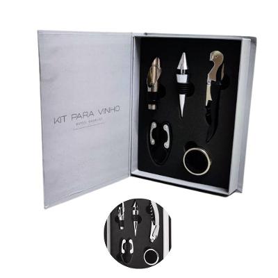 Kit Vinho 5 Peças Acessórios Livro Saca Rolha Abridor Tampa