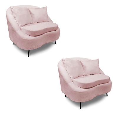 Poltrona Decorativa Orgânica Pé Ferro Pto Kit 2 Zaya Bouclê C05 Rose