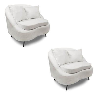 Poltrona Decorativa Orgânica Pé Ferro Pto Kit 2 Zaya Bouclê C05 White