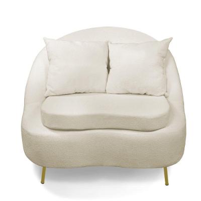 Poltrona Decorativa Orgânica Pé Ferro Dou Zaya Bouclê Bege
