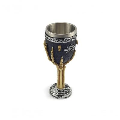 Taça Cálice Em Aço Inox E Resina Crânio Medieval Mão Esqueleto Osso Rock Colecionável Decorativo Coquetel Cerveja