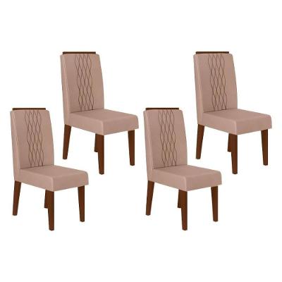 Cadeira Sala De Jantar Lia Kit 4 Un Freijó-suede Kraft - Dj Móveis