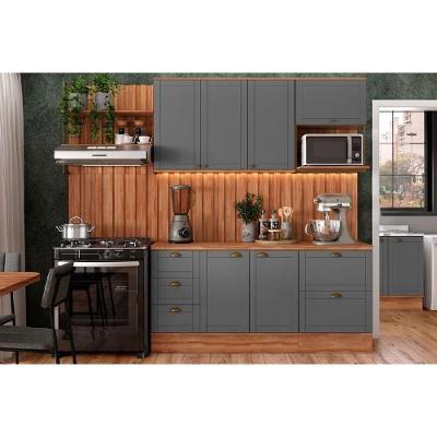 Cozinha Completa Bella 9 Peças (2aéreos+2balcões+5complementos) C9p60 Nogal-cinza - Carraro