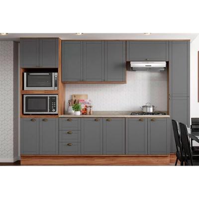 Cozinha Completa Bella 7 Peças (2aéreos+2balcões+3complementos) C7p49 Nogal-cinza - Carraro
