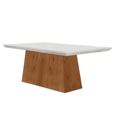 Mesa P- Cozinha Luna C- Tampo 180x90cm Madeirado Vidro Canto Curvo - Imbuia-ripado 3d-off White - Rufato
