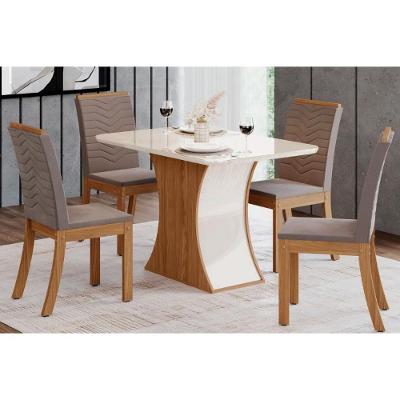 Sala De Jantar Completa Luiza C- Tampo De Vidro 120x80cm E 4 Cadeiras Isa Nature-off White - Suede Marrom - Henn