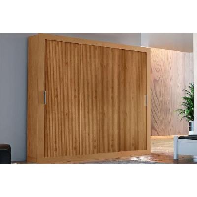 Guarda Roupa Solteiro 3 Portas De Correr E 4 Gavetas Veneza Naturalle-ripado 3d