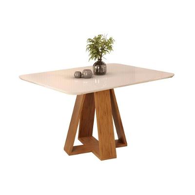 Mesa De Sala Jantar Celeste C- Tampo Madeirado Vidro Curvo 120x90cm Freijó-off White - Dj Móveis
