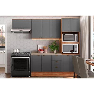 Cozinha Completa Bella 4 Peças (2armários+1balcão+1paneleiro) C4p57 Nogal-cinza - Carraro